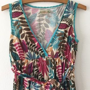 Sleeveless Tropical Palm Dress with Sash